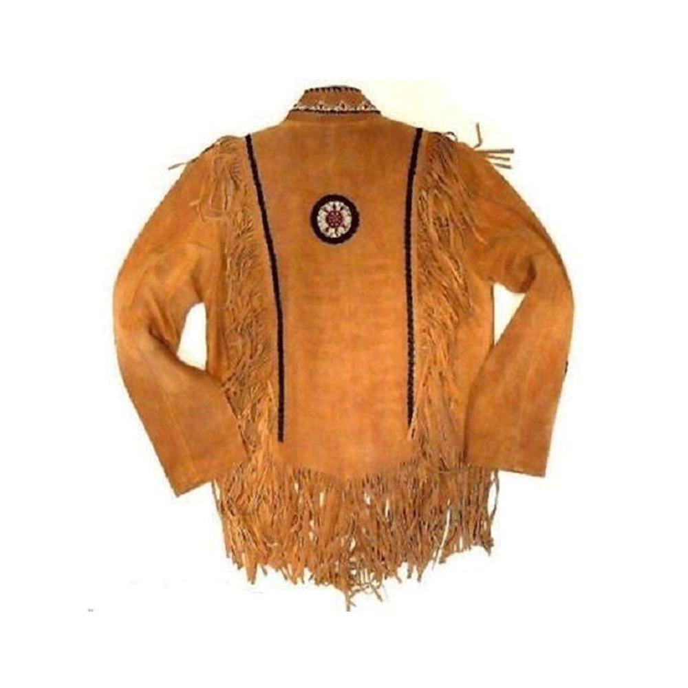 Native American Beaded Suede Leather Jacket for Men PWJ1170