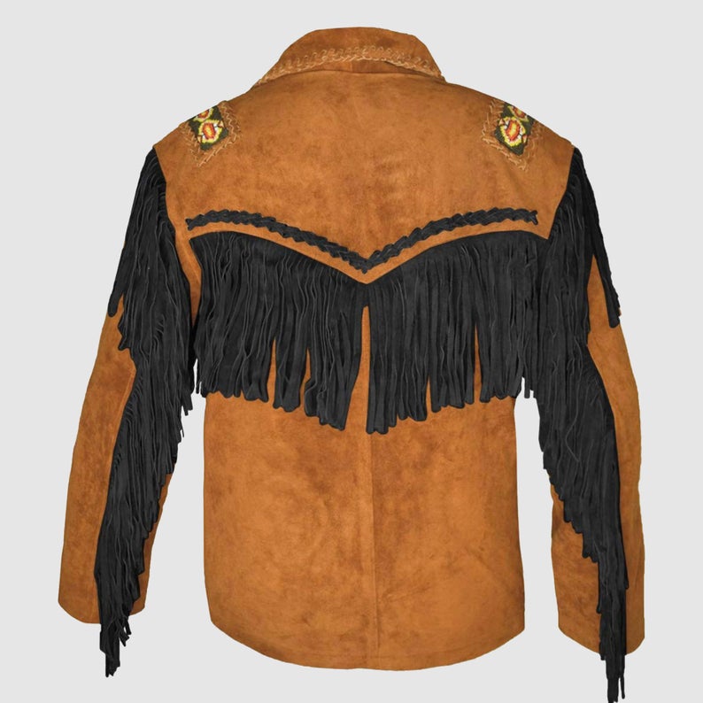 Native American Beaded Suede Leather Jacket for Men PWJ1260