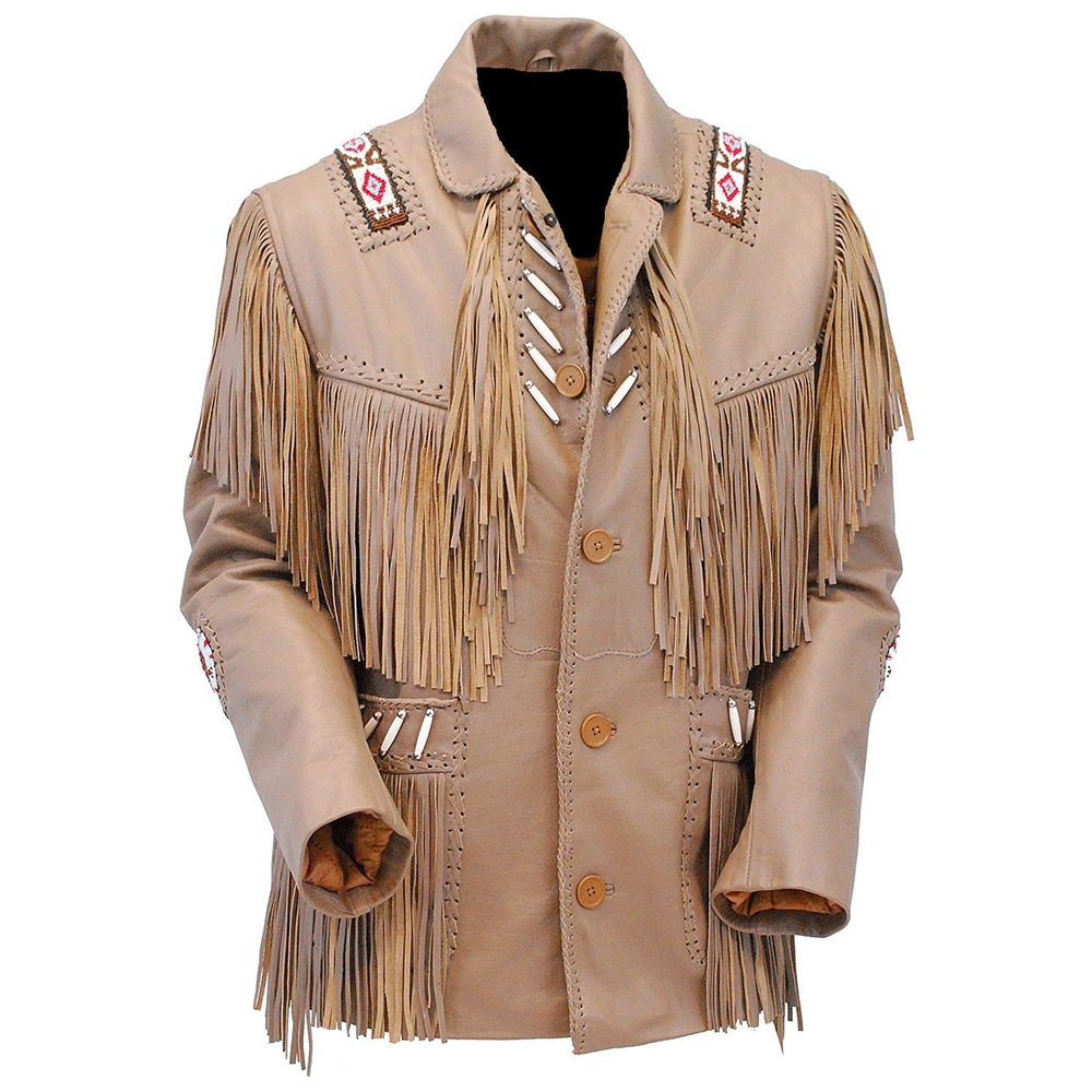 Native American Beaded Leather Jacket for Men PWJ1280