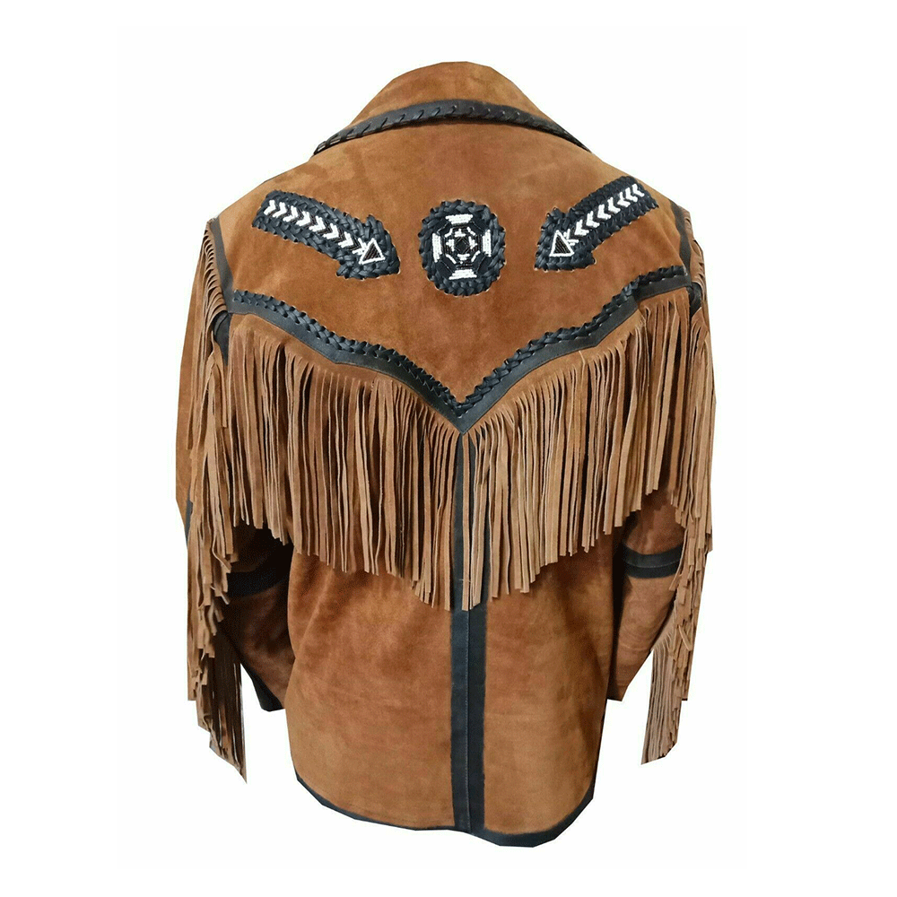 Native American Arrow Beaded Suede Leather Jacket for Men PWJ1127