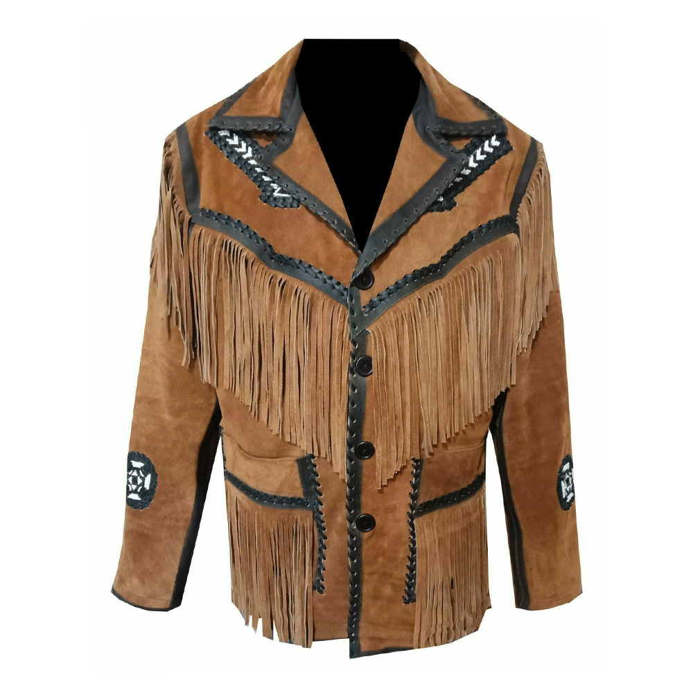 Native American Arrow Beaded Suede Leather Jacket for Men PWJ1127