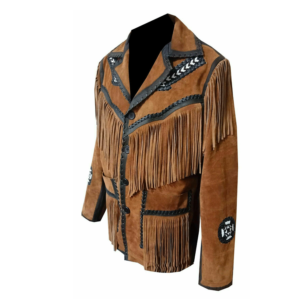 Native American Arrow Beaded Suede Leather Jacket for Men PWJ1127