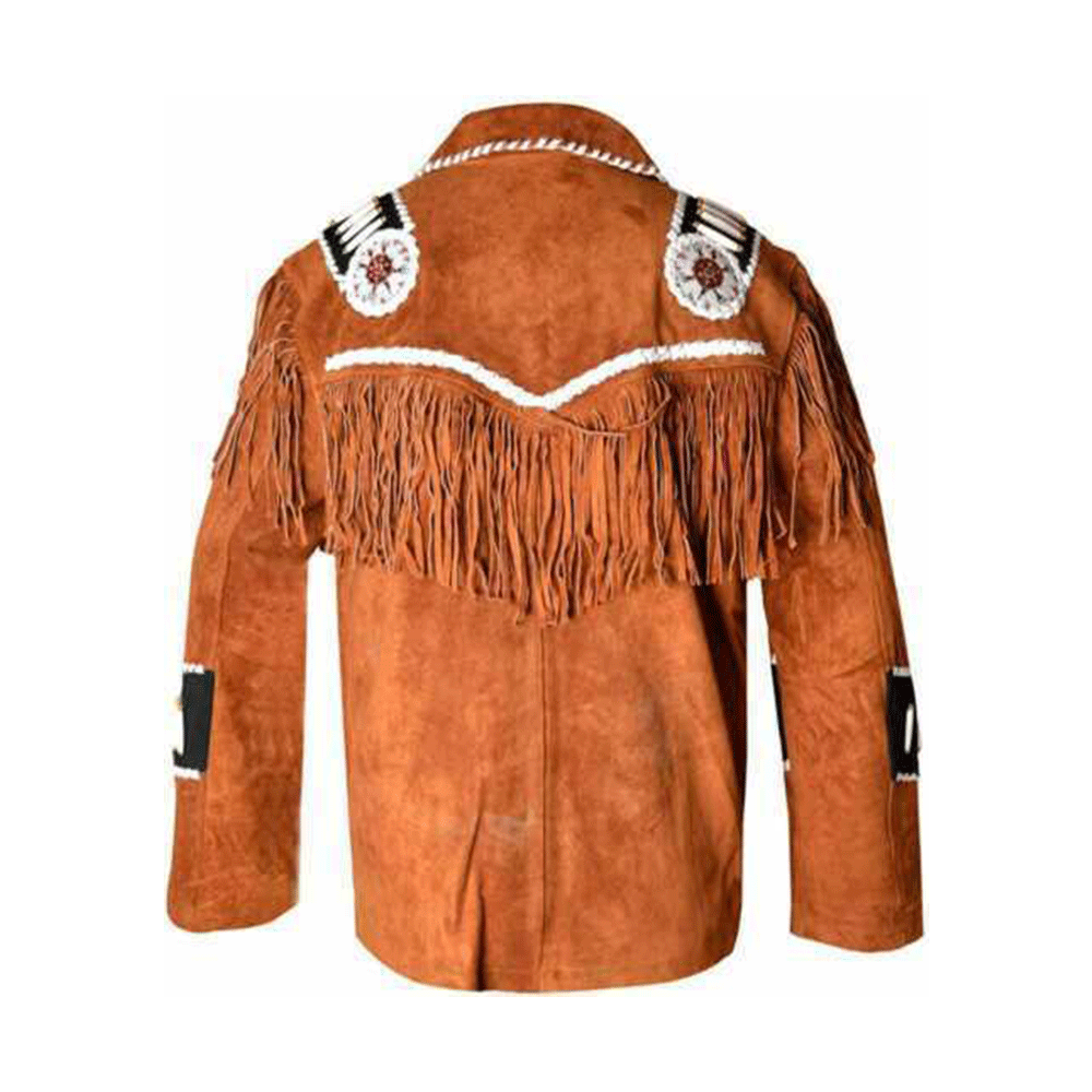 Native American Beaded Suede Leather Jacket for Men PWJ1220