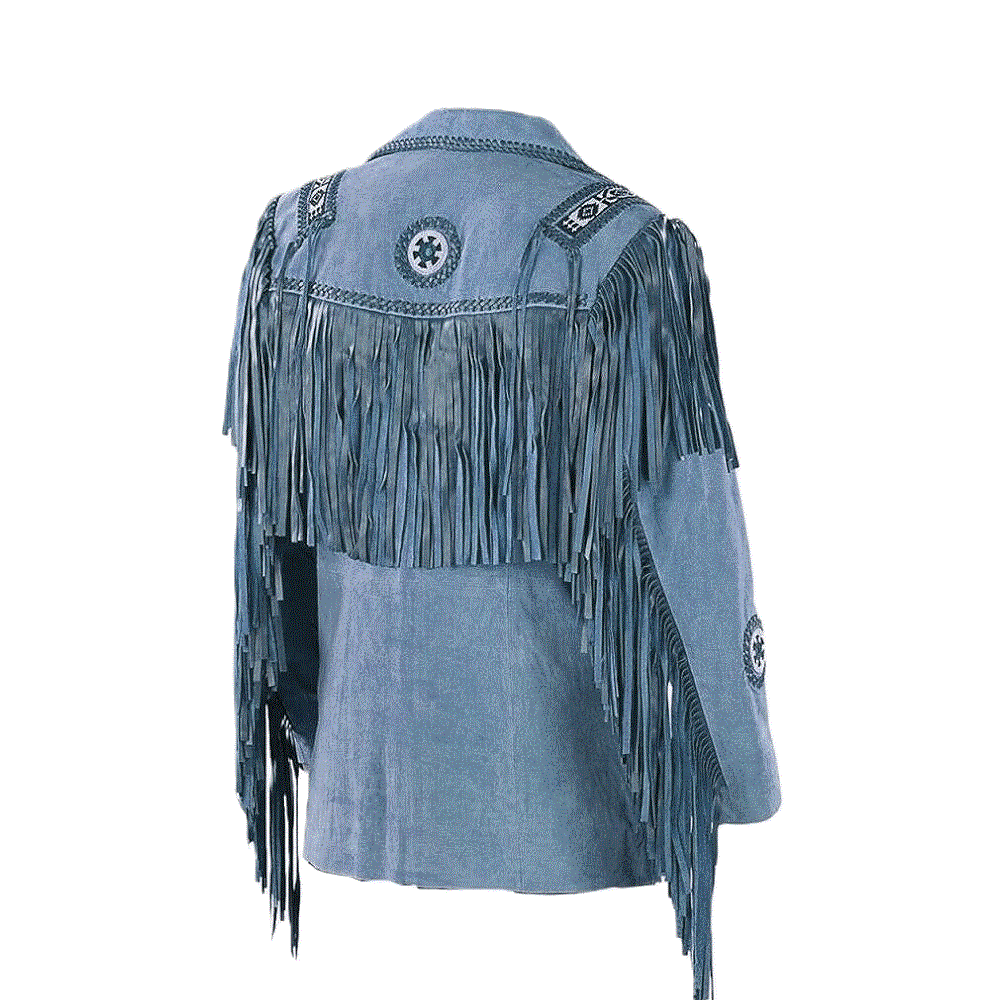 Native American Beaded Gray Suede Leather Jacket for Men PWJ2660