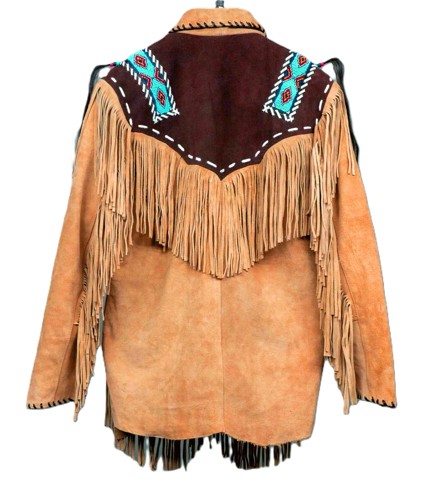 Native American Beaded Brown Suede Leather Jacket for Men PWJ2071