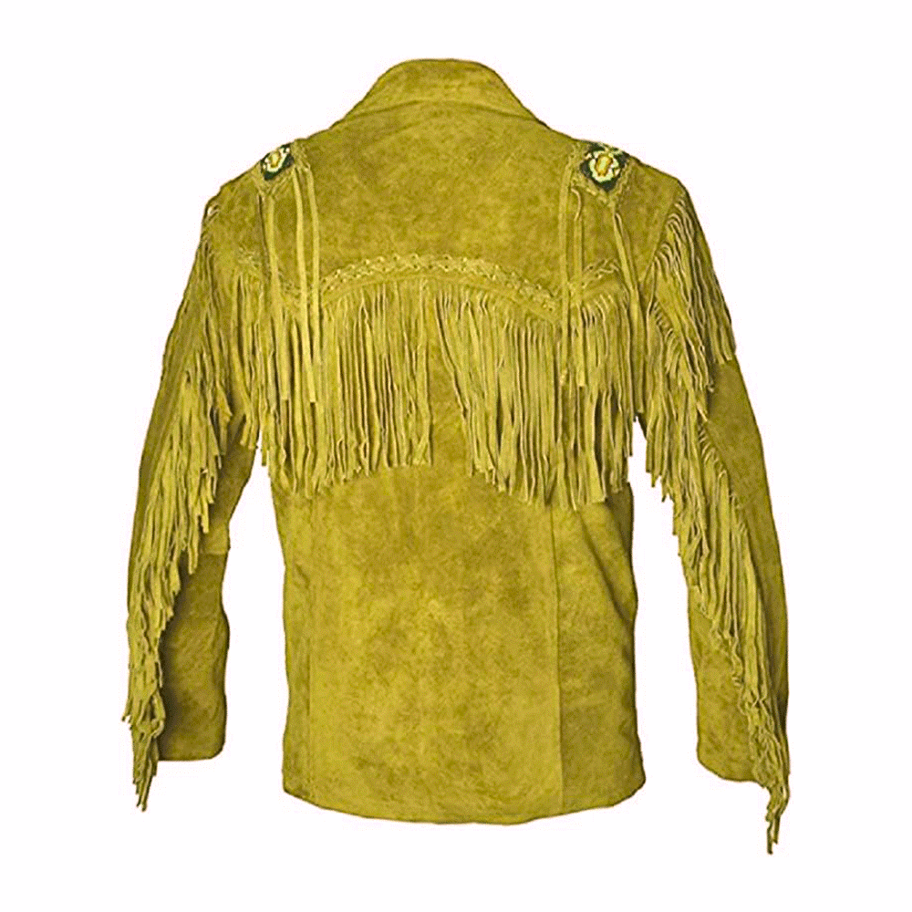 Native American Beaded Tan Suede Leather Jacket for Men PWJ2710