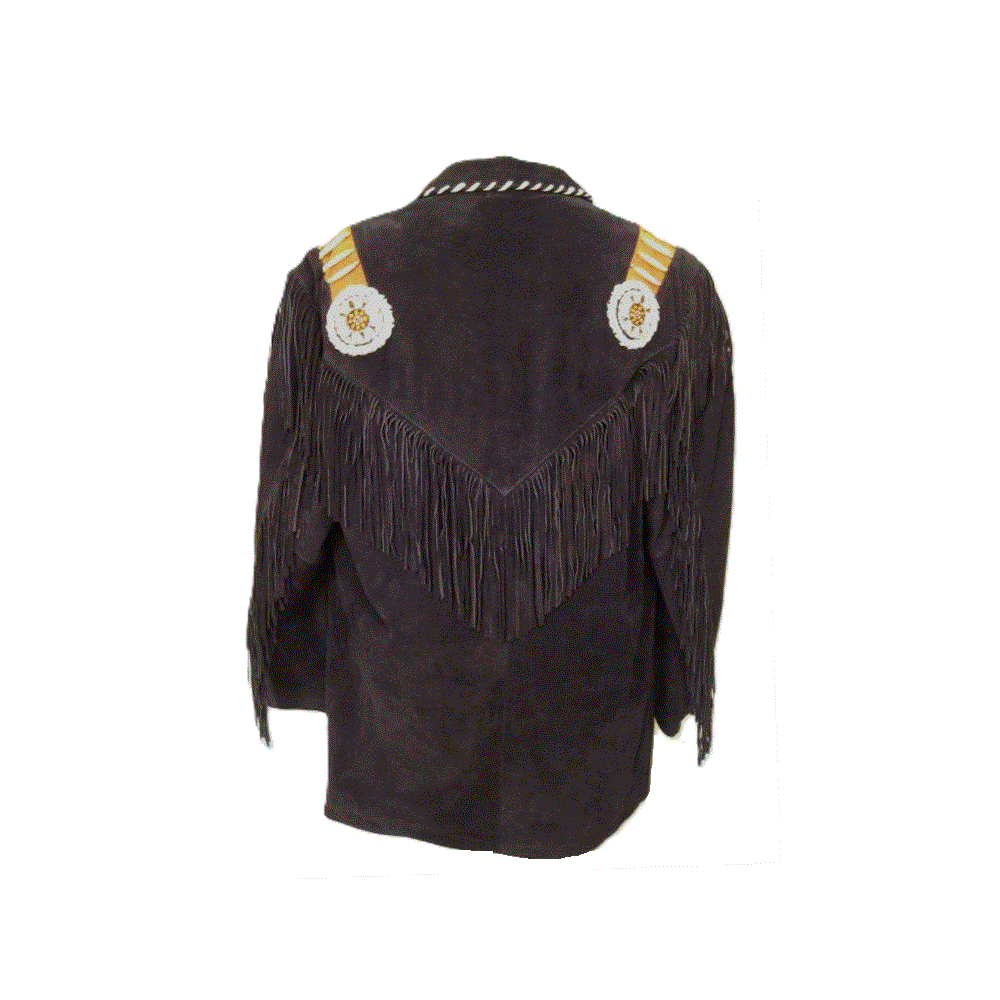 Native American Beaded Black Suede Leather Jacket for Men PWJ1570