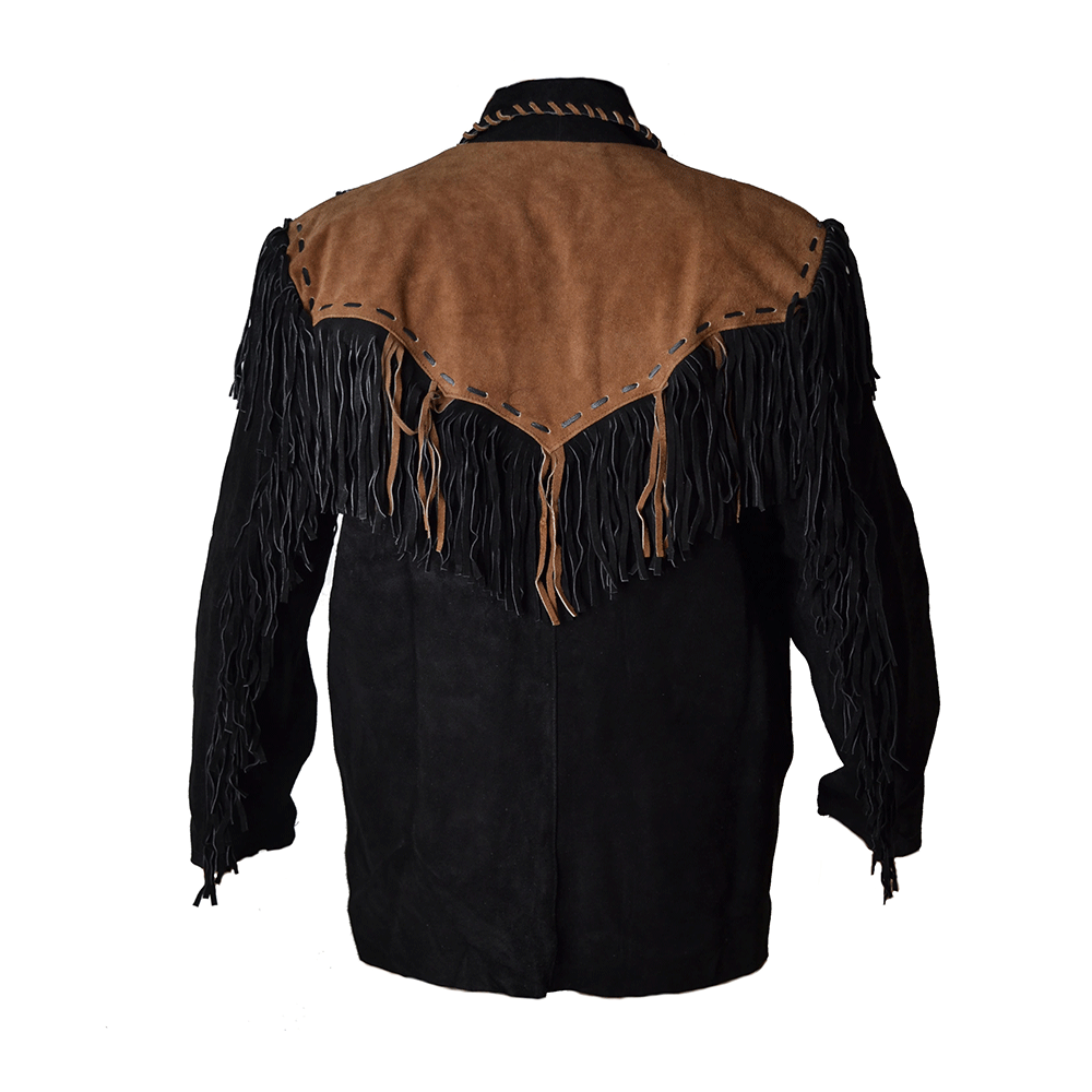 Native American Beaded Black Suede Leather Jacket for Men PWJ1630