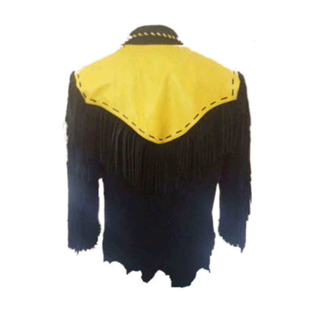 Native American Beaded Black Suede Leather Jacket for Men PWJ1550