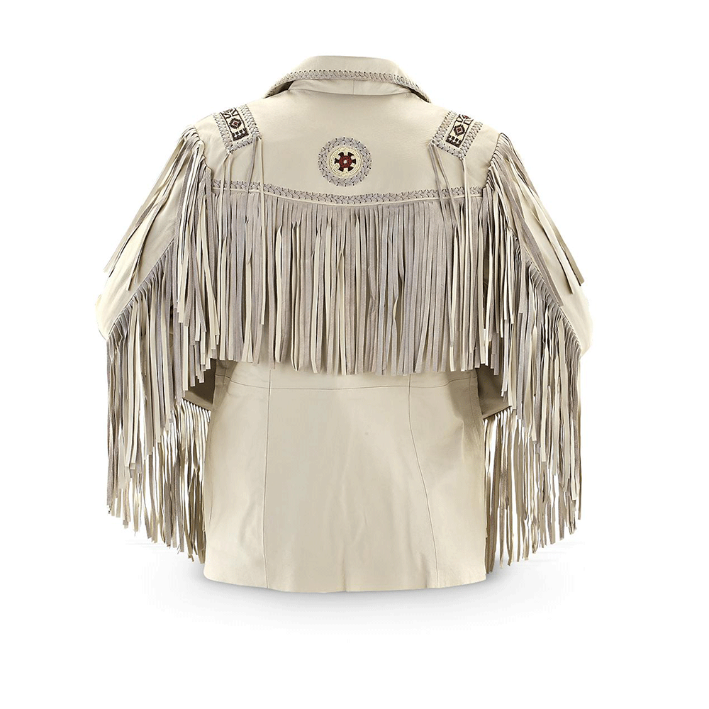 Native American Beaded Beige Leather Jacket for Men PWJ2200