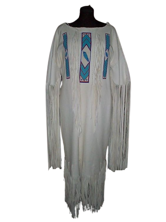 Native American Woman's White Leather Dress Powwow Regalia PWD7013