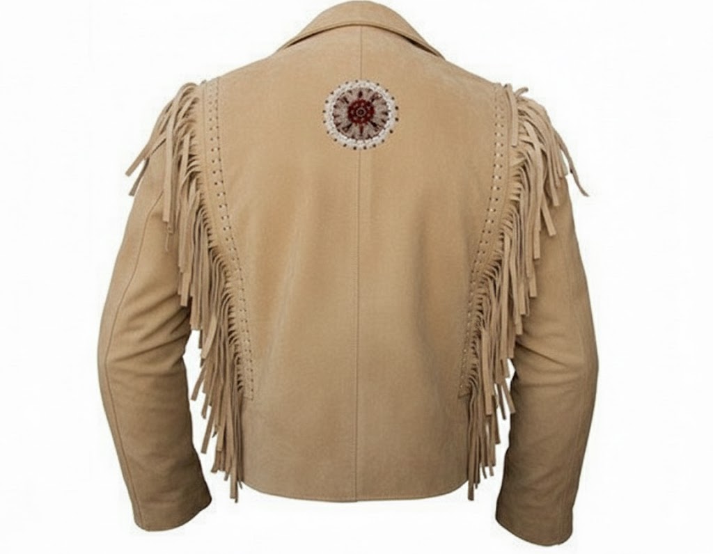 Men's Western Beige Buckskin Beaded Fringe Jacket MJ203