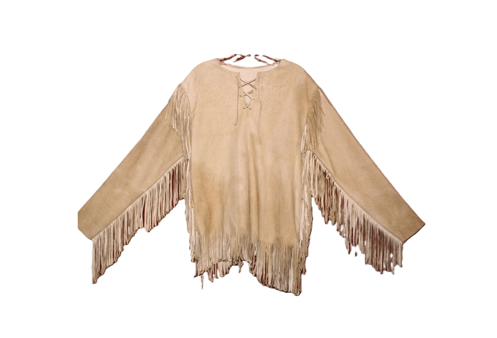 Beige fringe poncho on a white background