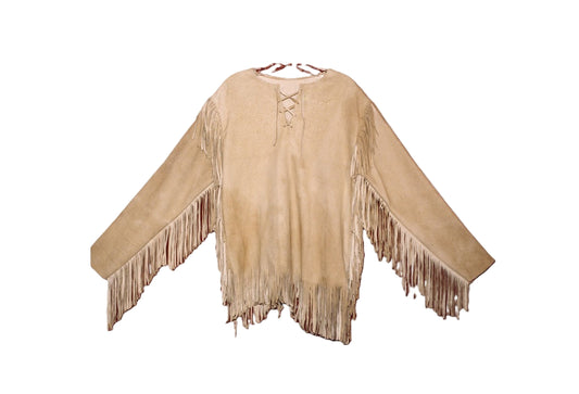 Beige fringe poncho on a white background