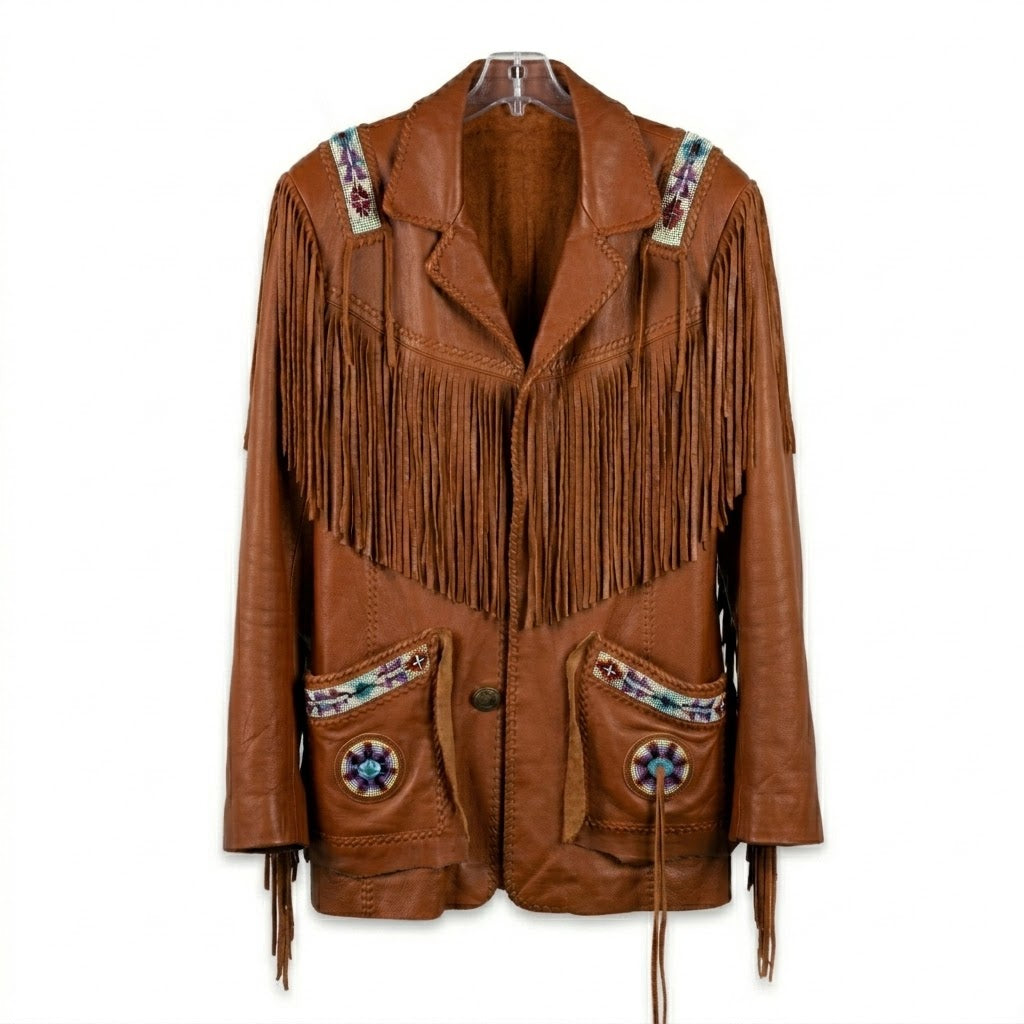 Native American Beaded Leather Jacket for Men NBJ303