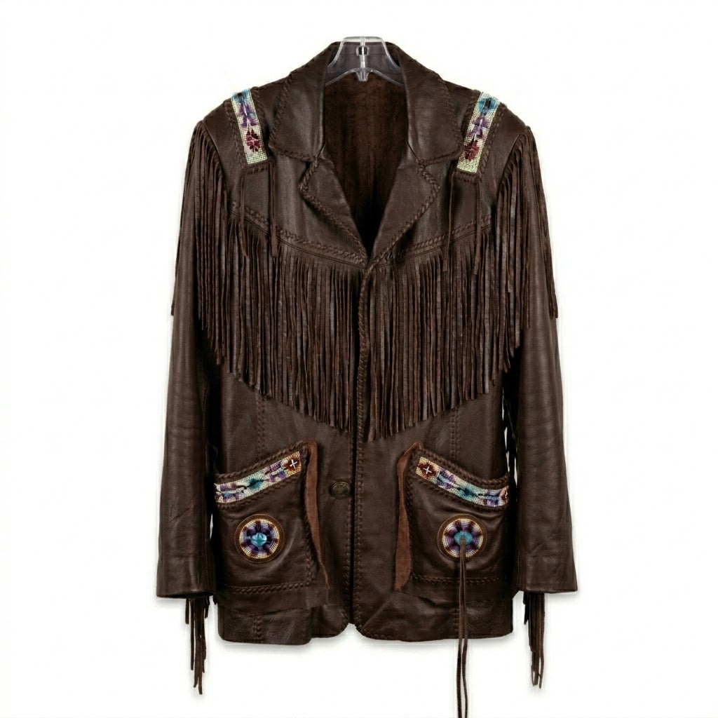 Native American Beaded Leather Jacket for Men NBJ303