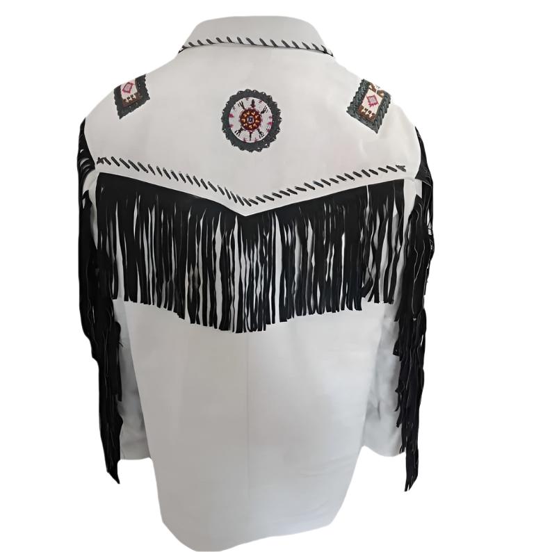 Native American Beaded White Leather Jacket for Men PWJ2790