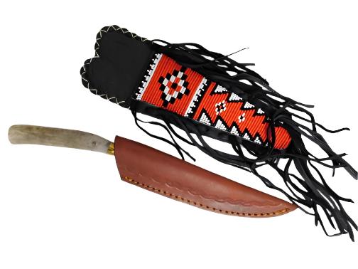 Native American Handmade Beaded Knife Sheath Leather PWKS1420