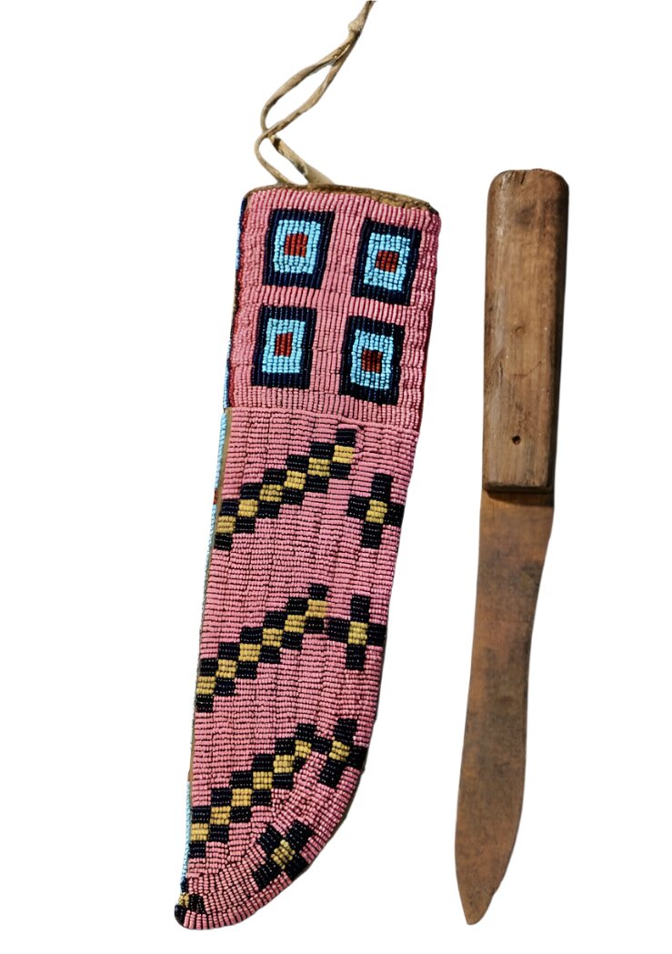 Native American Handmade Beaded Knife Sheath Leather PWKS1870