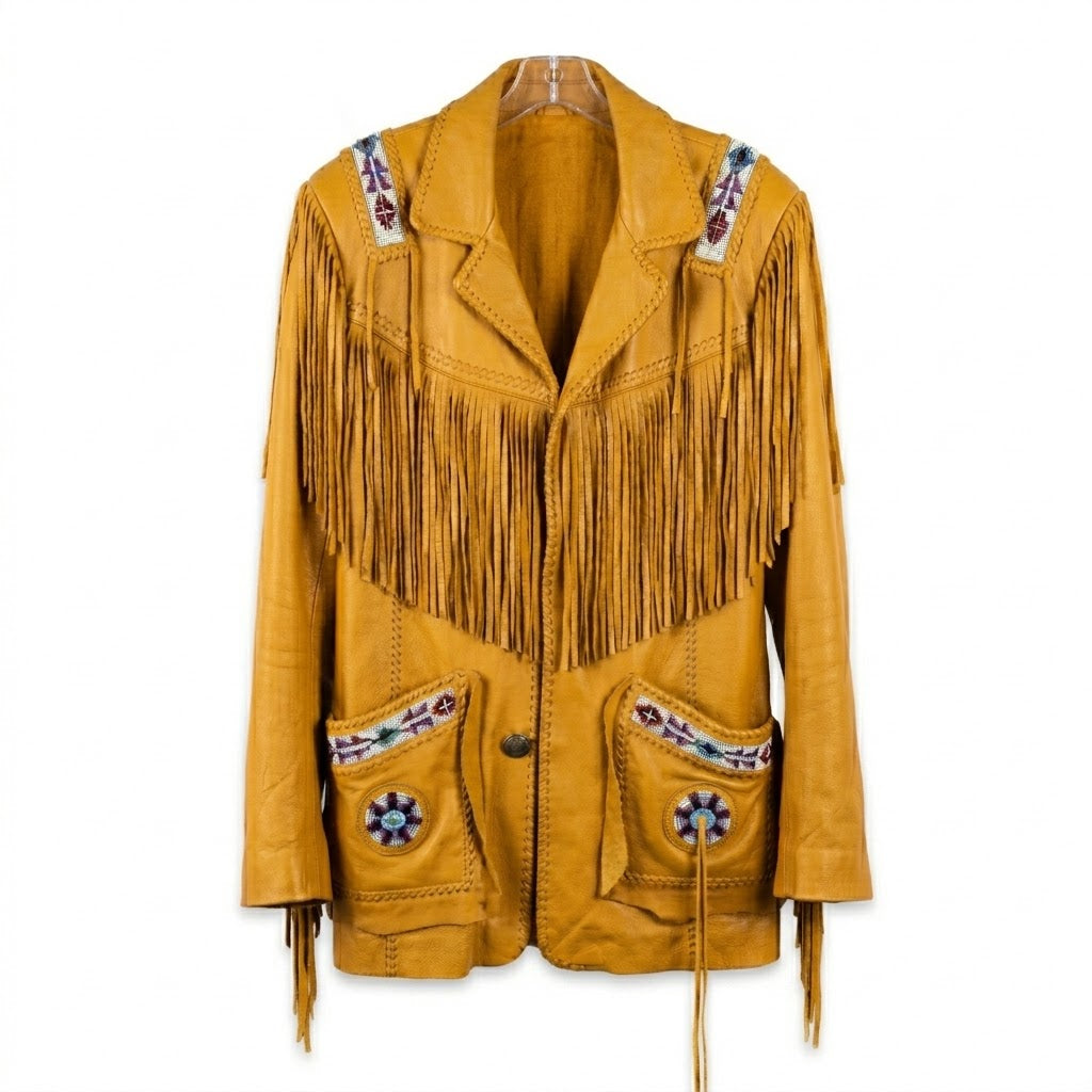 Native American Beaded Leather Jacket for Men NBJ303